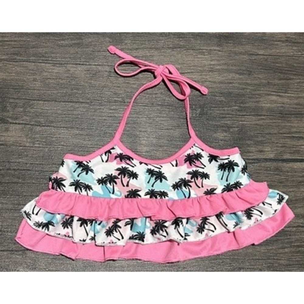 Pink Palm Tree Ruffle Pet Bathing Suit Dog Bikini Swimsuit Medium